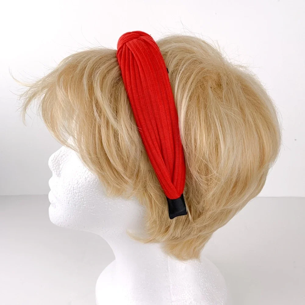 Red ribbed headband women's unbranded hair band red fabric with top knot detail